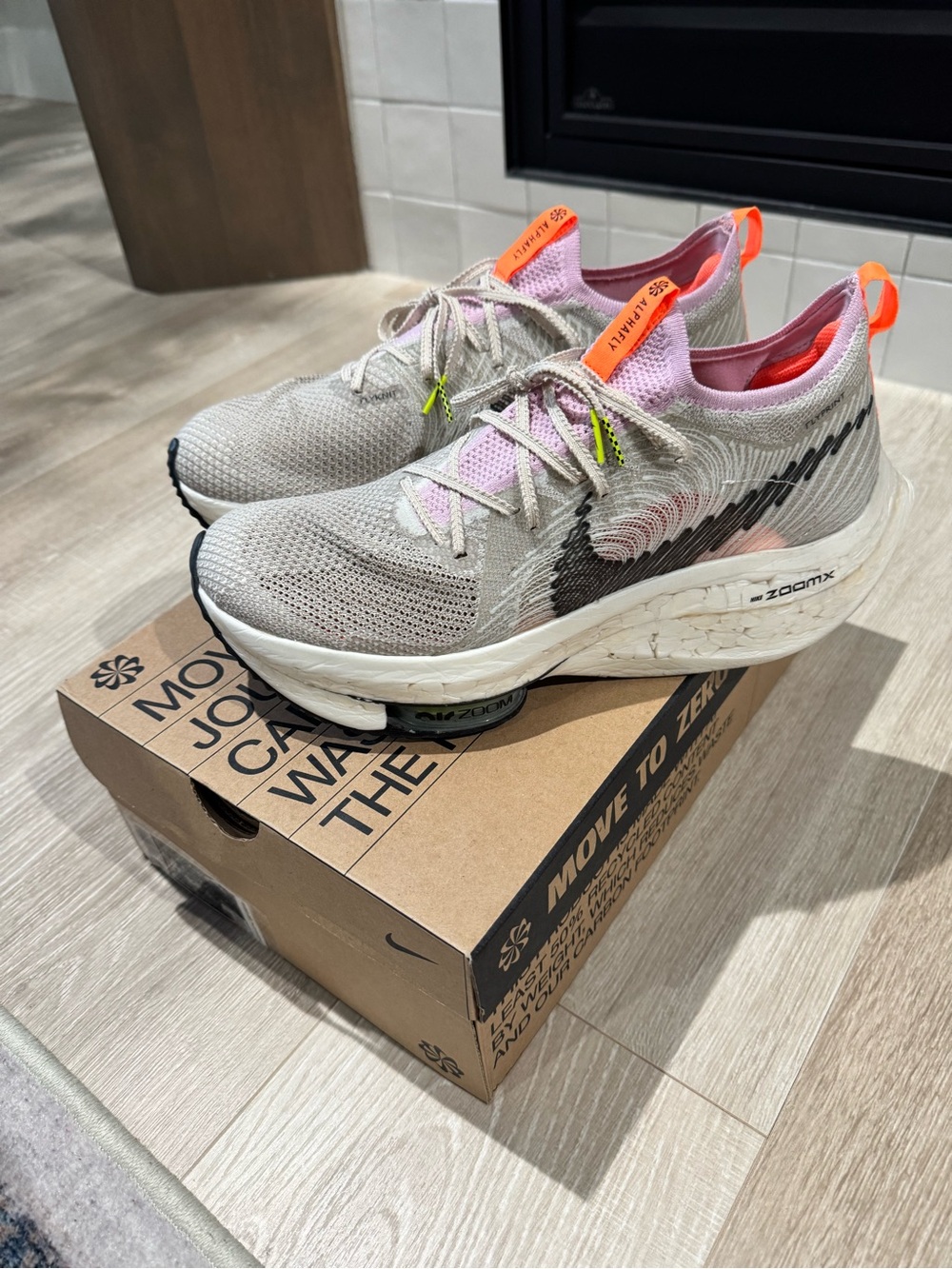 Men’s Nike AlphaFly Next Nature Flyknit Running Shoes — Grey, Lavender & Neon 🍊
